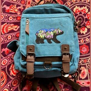 Unique blue canvas backpack/sling bag with Bear & Big Dipper.